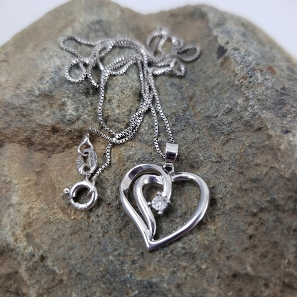 Diamond heart pendant necklace slider heart sterling silver - Picture 5 of 10